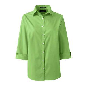 Lands' End Green 3/4 Sleeve Broadcloth Shirt Woman's Petite Size 0 NWT JJ1801